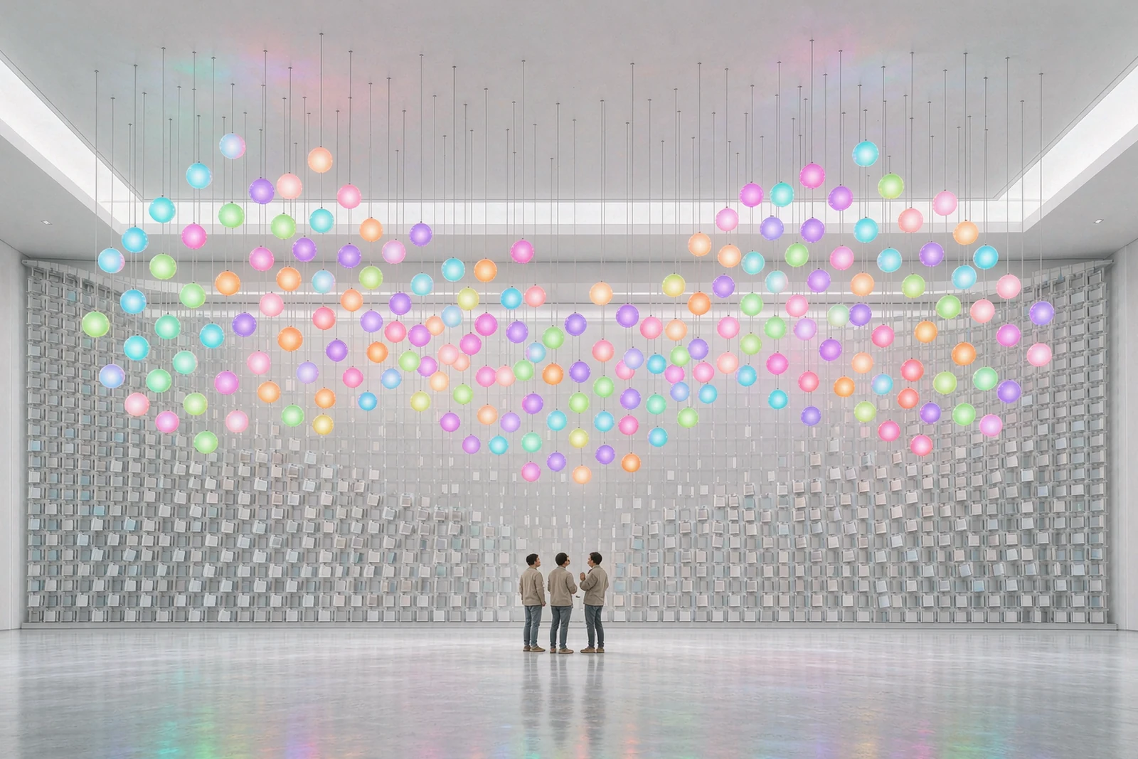 企业馆：彩色 LED 浮球矩阵与翻转屏融合装置